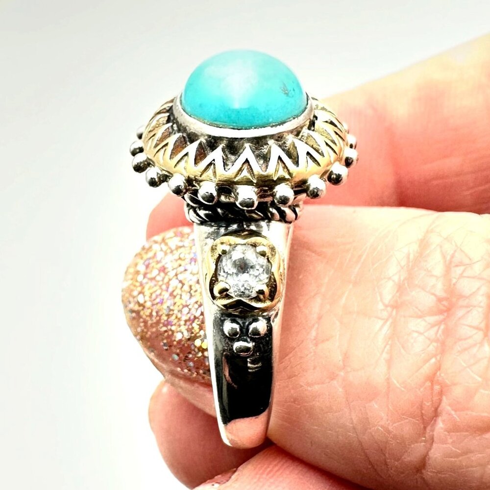Barbara Bixby Womens Ring Sterling Silver 18K Gold Size 9 Turquoise White Topaz